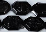 CAG3108 15.5 inches 18*25mm octagonal black line agate beads