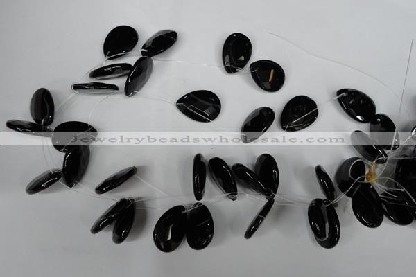 CAG3109 Top-drilled 18*25mm faceted flat teardrop black line agate beads