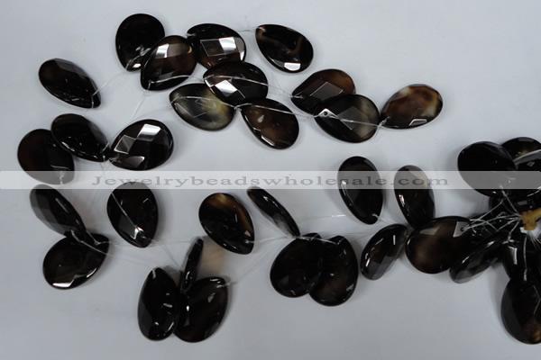 CAG3110 Top-drilled 18*25mm faceted flat teardrop black line agate beads