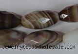 CAG3130 15.5 inches 12*25mm faceted rice brown line agate beads