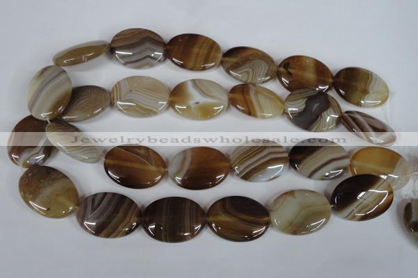 CAG3131 15.5 inches 10*14mm oval brown line agate beads