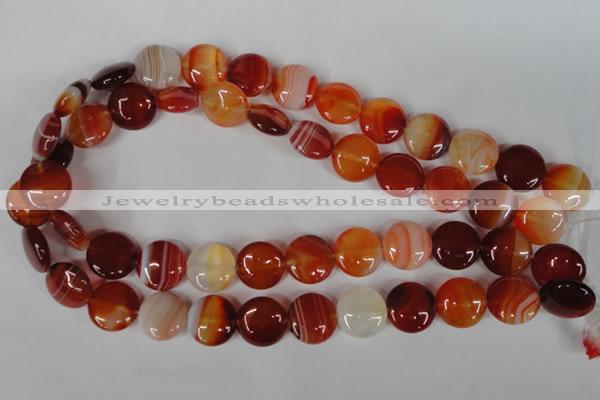 CAG3184 15.5 inches 16mm flat round red line agate beads