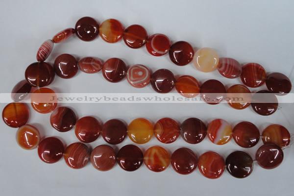 CAG3185 15.5 inches 18mm flat round red line agate beads