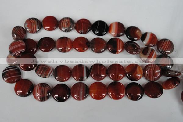 CAG3190 15.5 inches 20mm flat round red line agate beads