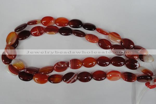 CAG3194 15.5 inches 13*18mm oval red line agate beads