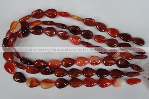 CAG3213 15.5 inches 13*18mm flat teardrop red line agate beads