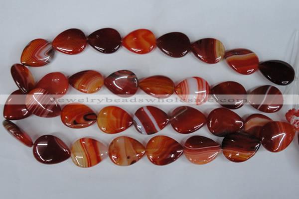 CAG3216 15.5 inches 20*25mm flat teardrop red line agate beads