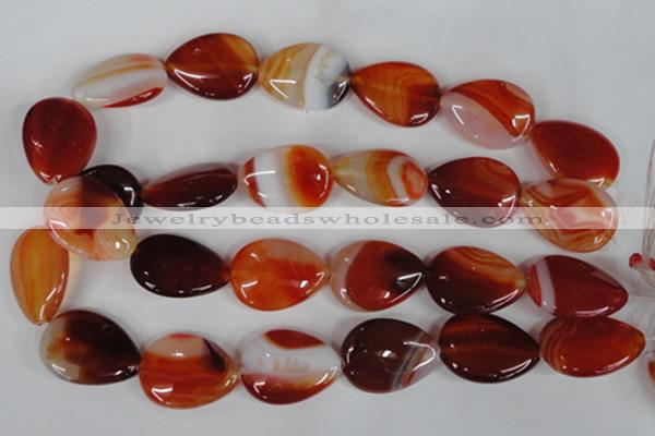 CAG3217 15.5 inches 22*30mm flat teardrop red line agate beads