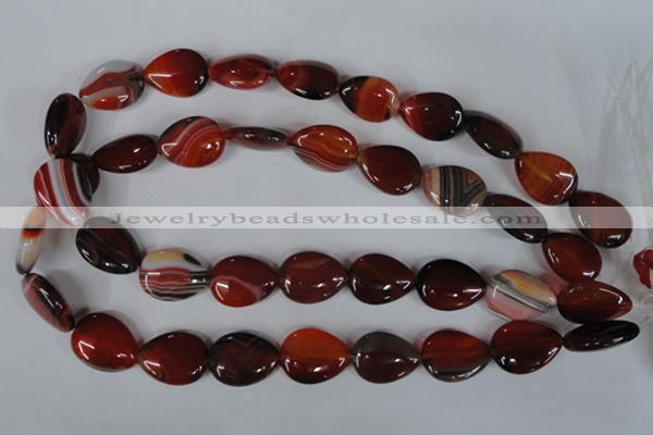 CAG3223 15.5 inches 13*18mm flat teardrop red line agate beads