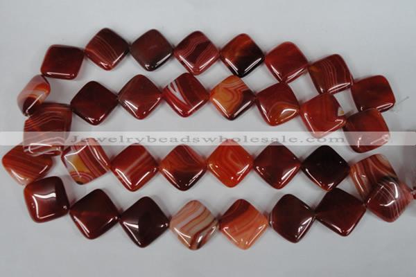 CAG3235 15.5 inches 18*18mm diamond red line agate beads