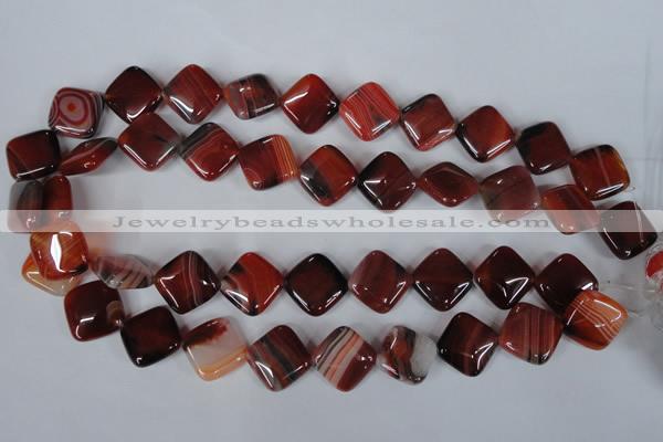 CAG3240 15.5 inches 16*16mm diamond red line agate beads