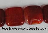 CAG3245 15.5 inches 20*20mm square red line agate beads