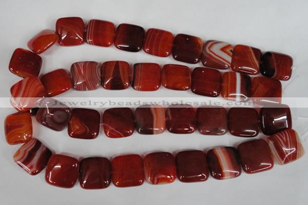 CAG3245 15.5 inches 20*20mm square red line agate beads