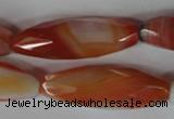 CAG3280 15.5 inches 13*40mm faceted rice red line agate beads