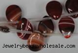 CAG3285 Top-drilled 12*16mm flat teardrop red line agate beads