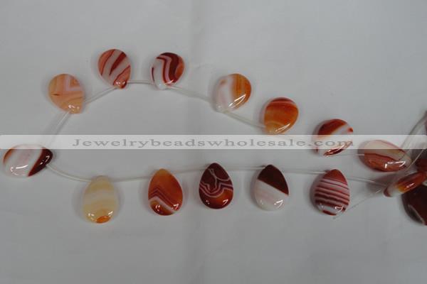 CAG3288 Top-drilled 18*25mm flat teardrop red line agate beads