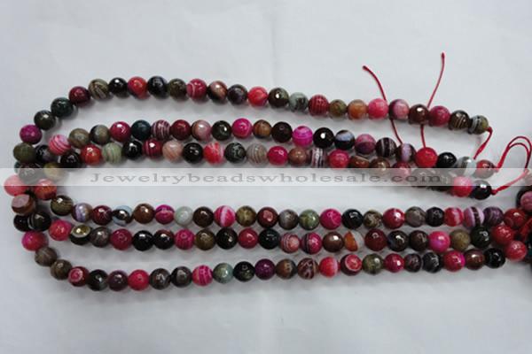 CAG3302 15.5 inches 8mm faceted round colorfull line agate beads