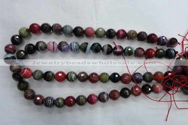 CAG3304 15.5 inches 12mm faceted round colorfull line agate beads