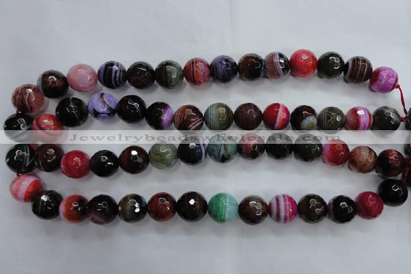 CAG3305 15.5 inches 14mm faceted round colorfull line agate beads