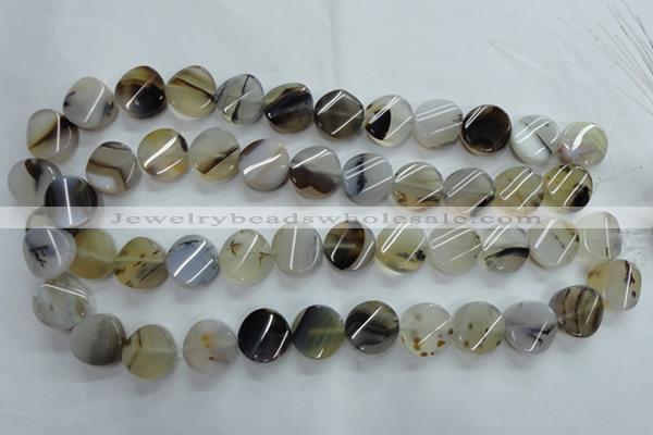 CAG3315 15.5 inches 16mm twisted coin natural grey agate beads