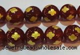 CAG3396 15.5 inches 12mm carved round red agate beads wholesale