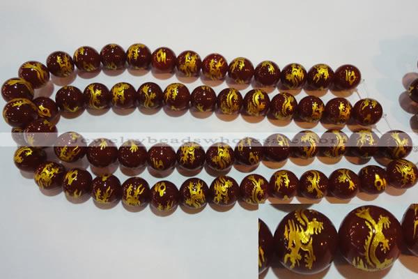 CAG3411 15.5 inches 14mm carved round red agate beads wholesale