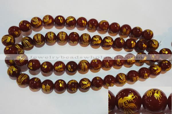 CAG3417 15.5 inches 16mm carved round red agate beads wholesale