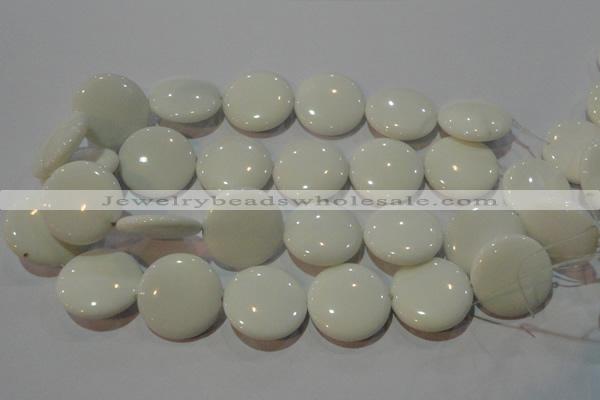 CAG3450 15.5 inches 30mm flat round white agate gemstone beads