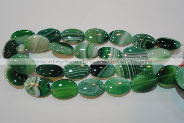 CAG3465 15.5 inches 22*30mm oval green line agate beads