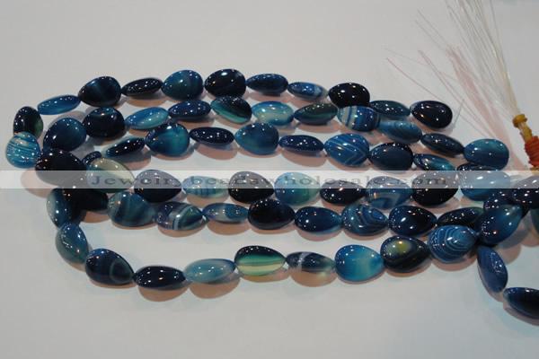 CAG3470 15.5 inches 13*18mm flat teardrop blue line agate beads