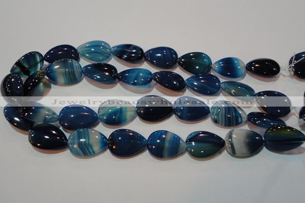 CAG3472 15.5 inches 18*25mm flat teardrop blue line agate beads