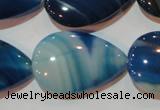 CAG3473 15.5 inches 20*30mm flat teardrop blue line agate beads