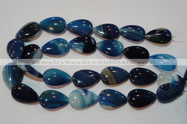 CAG3473 15.5 inches 20*30mm flat teardrop blue line agate beads