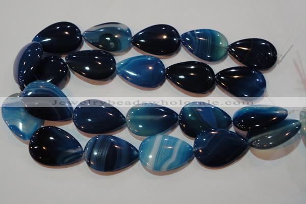 CAG3474 15.5 inches 25*35mm flat teardrop blue line agate beads