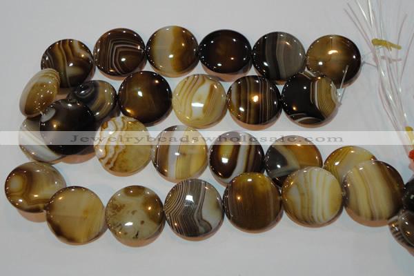 CAG3507 15.5 inches 30mm flat round brown line agate beads