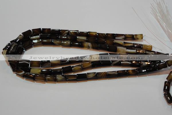 CAG3509 15.5 inches 7*12mm faceted column brown line agate beads