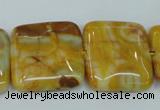 CAG3616 15.5 inches 25*25mm square yellow crazy lace agate beads