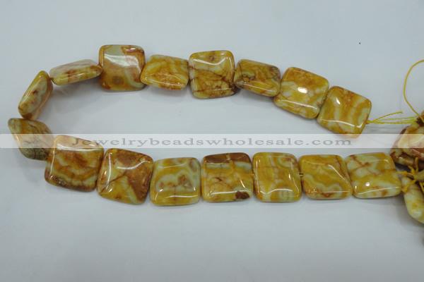 CAG3616 15.5 inches 25*25mm square yellow crazy lace agate beads