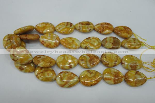 CAG3630 15.5 inches 22*30mm flat teardrop yellow crazy lace agate beads