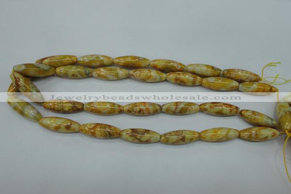 CAG3633 15.5 inches 10*30mm rice yellow crazy lace agate beads