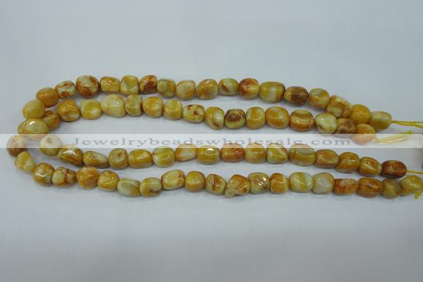 CAG3635 15.5 inches 10*12mm nuggets yellow crazy lace agate beads