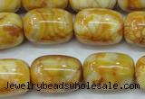 CAG3638 15.5 inches 15*20mm drum yellow crazy lace agate beads