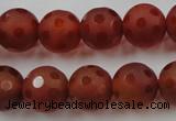 CAG3664 15.5 inches 14mm carved round matte red agate beads