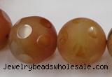 CAG3668 15.5 inches 22mm carved round matte red agate beads