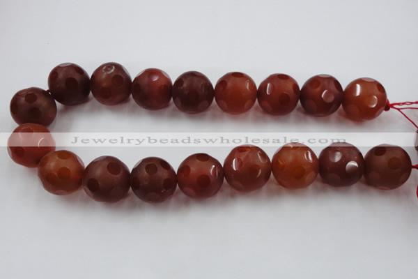 CAG3669 15.5 inches 24mm carved round matte red agate beads