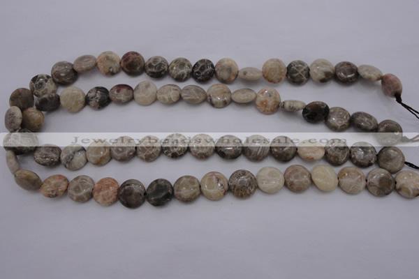 CAG3905 15.5 inches 12mm flat round chrysanthemum agate beads