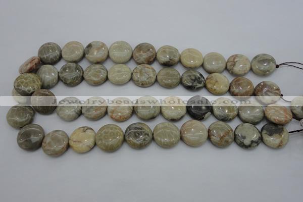 CAG3907 15.5 inches 18mm flat round chrysanthemum agate beads