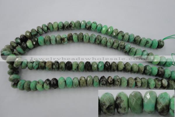 CAG3914 15.5 inches 7*12mm faceted rondelle green grass agate beads