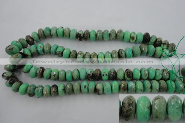 CAG3915 15.5 inches 8*14mm faceted rondelle green grass agate beads