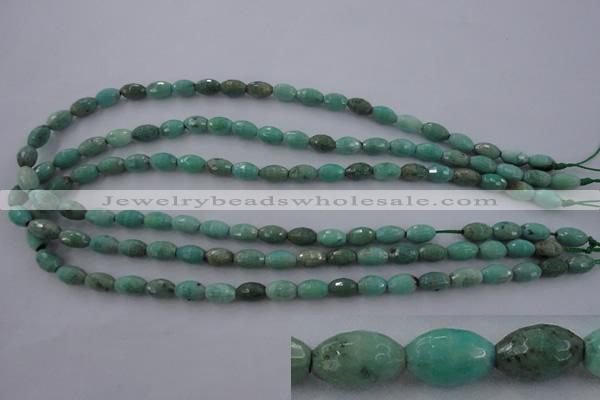 CAG3918 15.5 inches 6*10mm faceted rice green grass agate beads